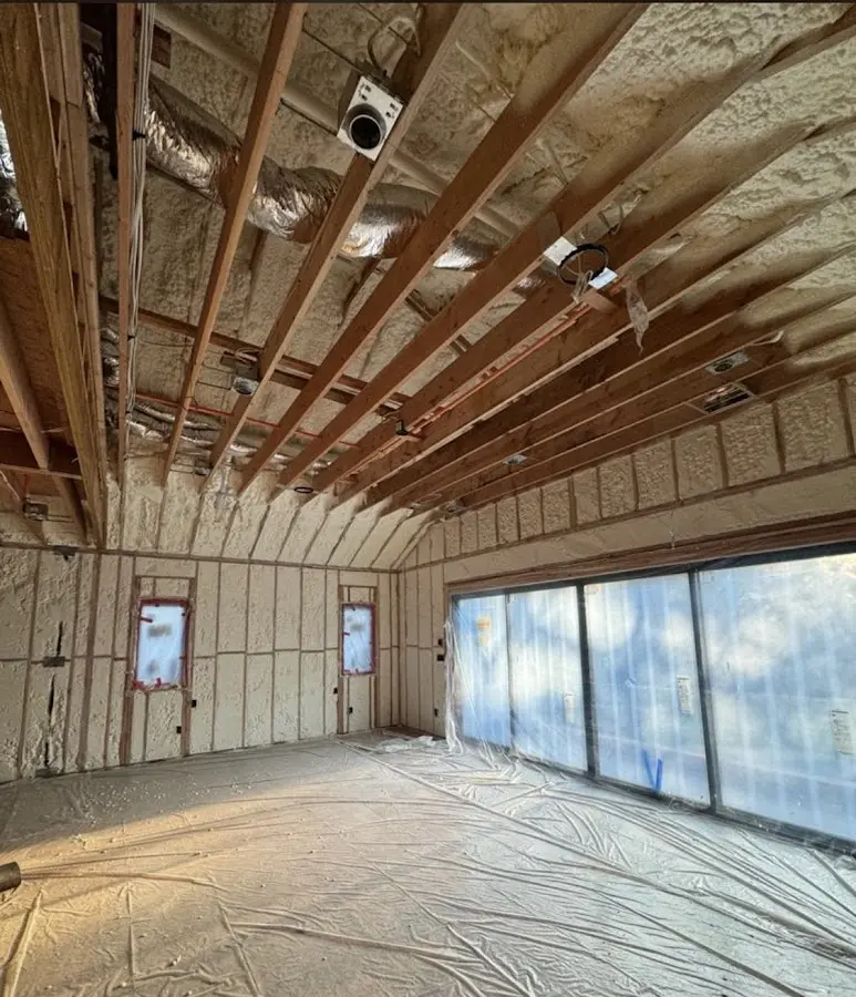 Interior walls and ceiling insulated with spray foam during new construction in Whitemarsh Island