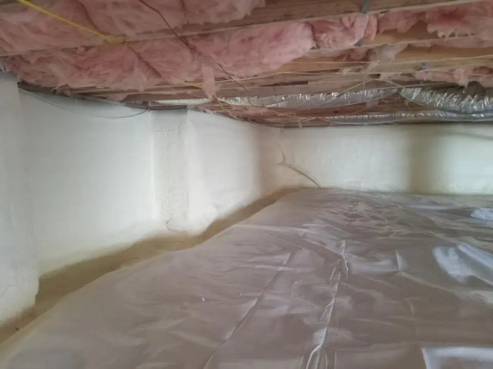 Crawl space encapsulation with closed-cell spray foam for Commercial Roof Restoration in Whitemarsh Island